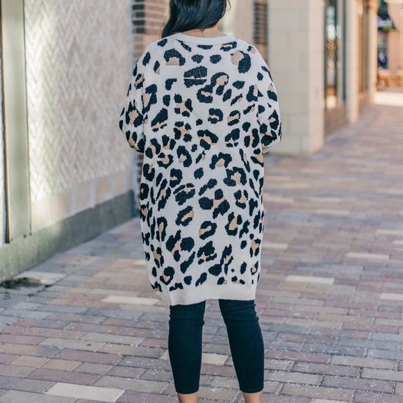 Jodifl Leopard Print Knit Cardigan in Cream - Picture 2 of 2